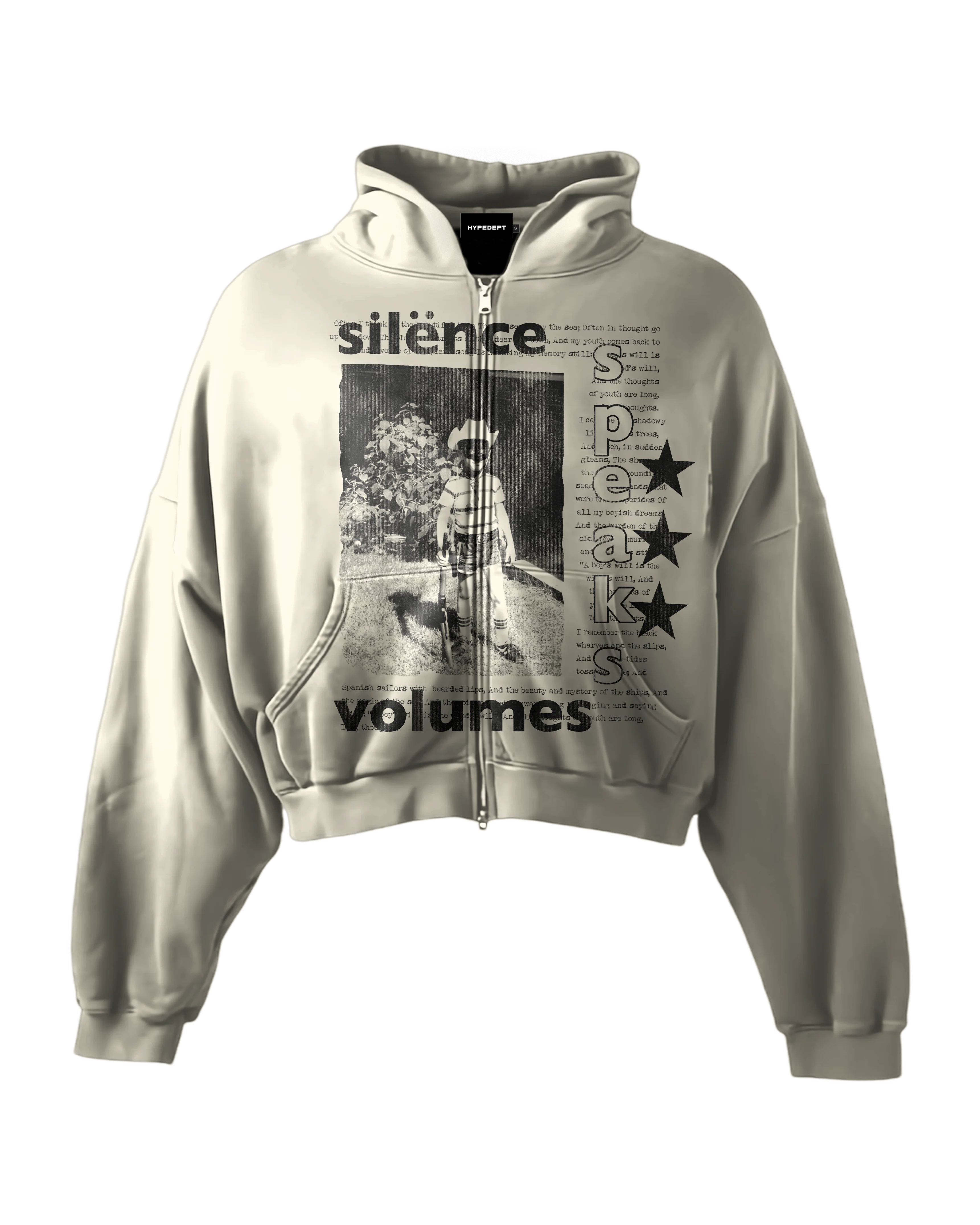 'SILENCE SPEAKS VOLUMES' HEAVYWEIGHT BOXY ZIPUP HOODIE