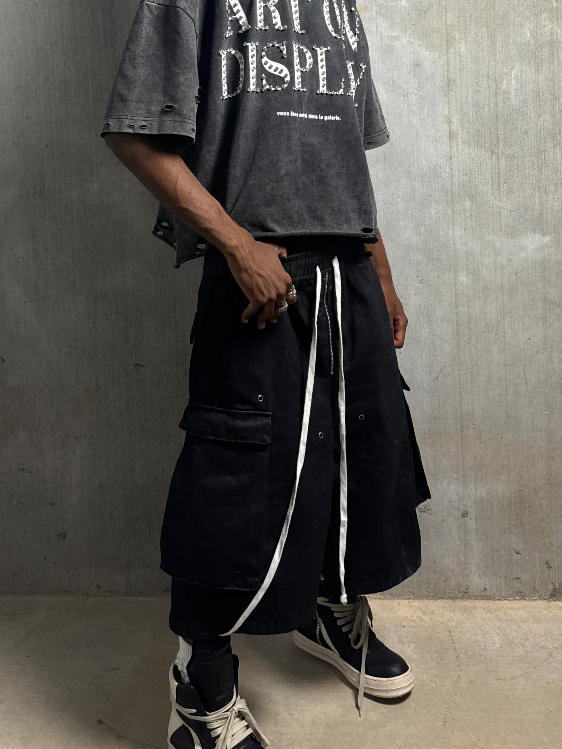 WAXED DENIM LONG CARGO SHORTS - Image 6